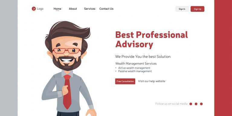 Landing page design of best professional advisory template.